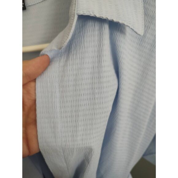 Lulus Size Large Blue Seersucker Short Sleeve Tie Front Bow Back Mini Dress - Picture 8 of 12